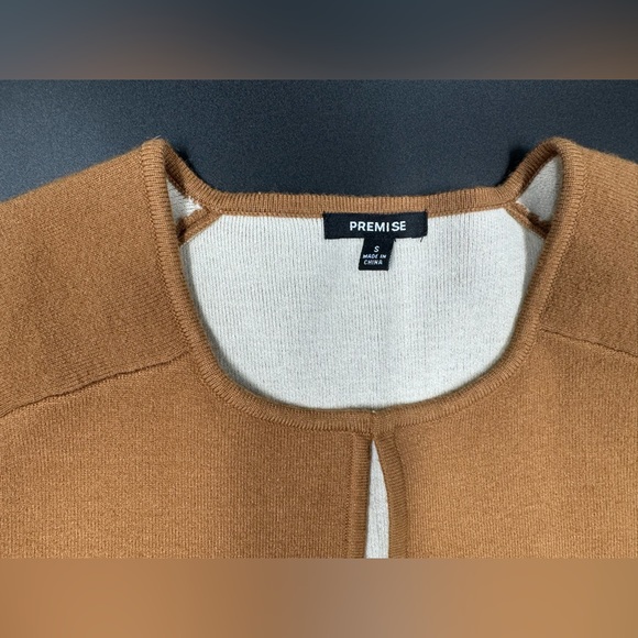 Premise Women’s Open Front Cardigan Mustard Brown Size Small Rolled Sleeve - Picture 2 of 10